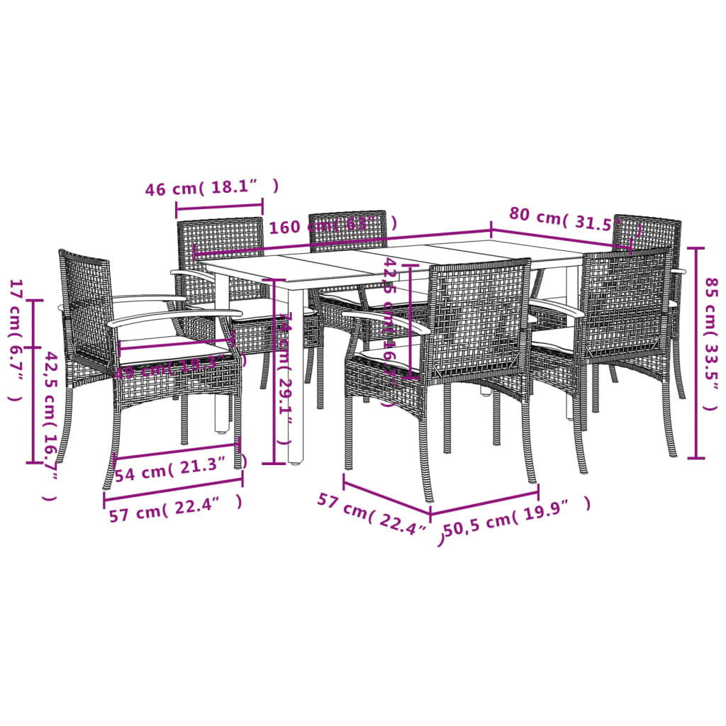 7-Delige Tuinset Met Kussens Poly Rattan Beige