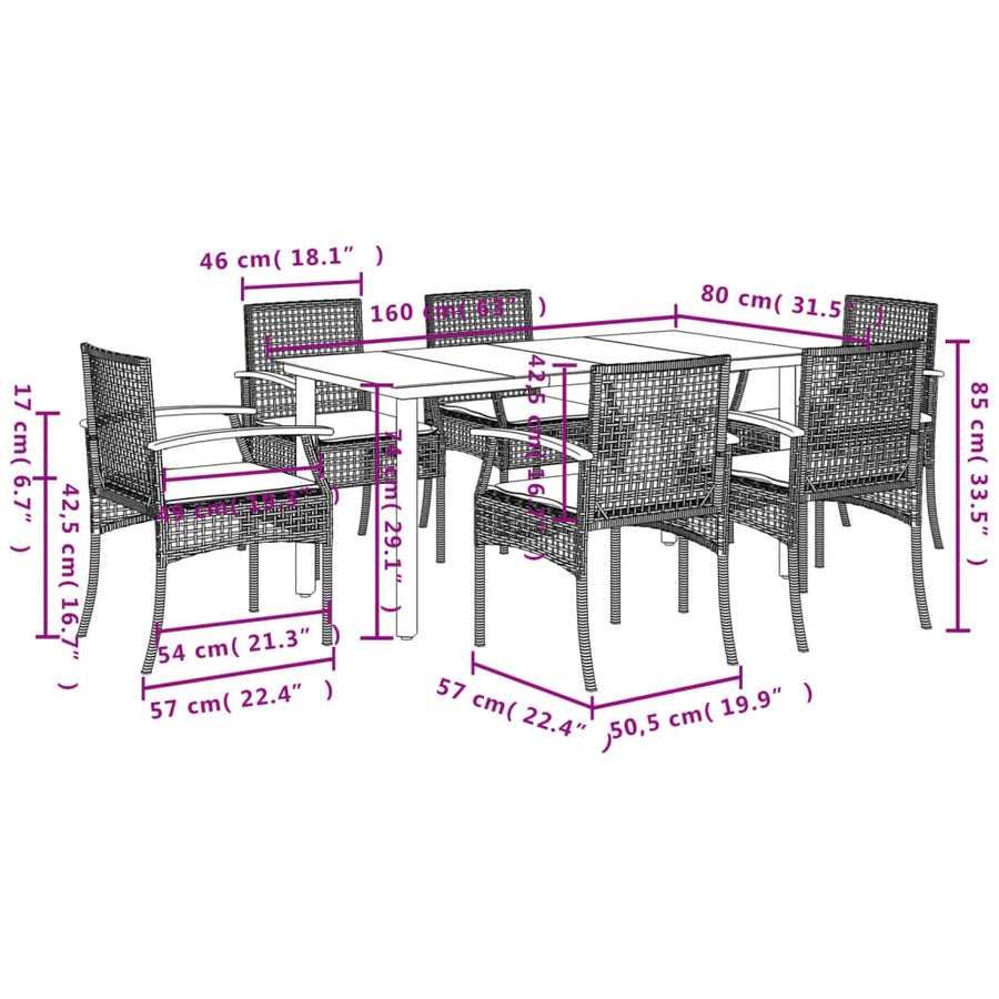 7-Delige Tuinset Met Kussens Poly Rattan Beige