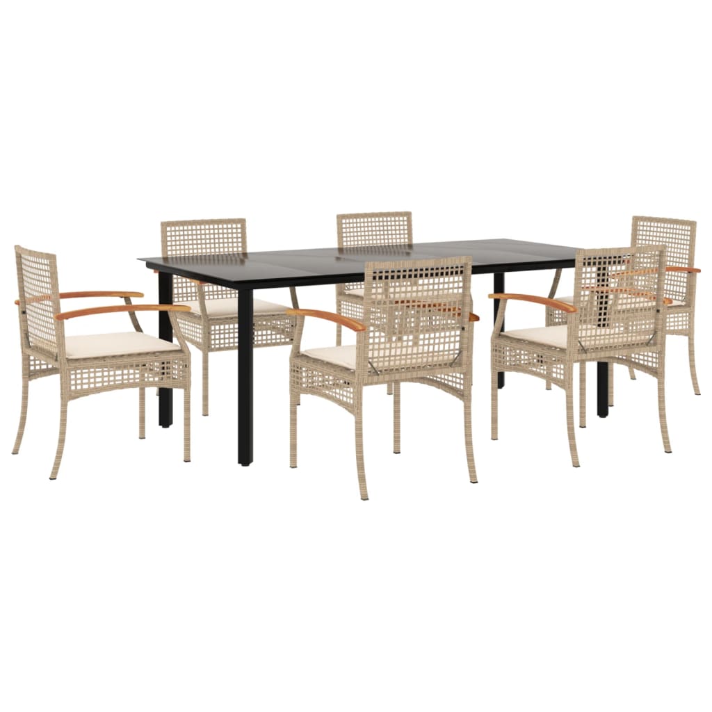 7-Delige Tuinset Met Kussens Poly Rattan Beige 6 200 cm tafellengte