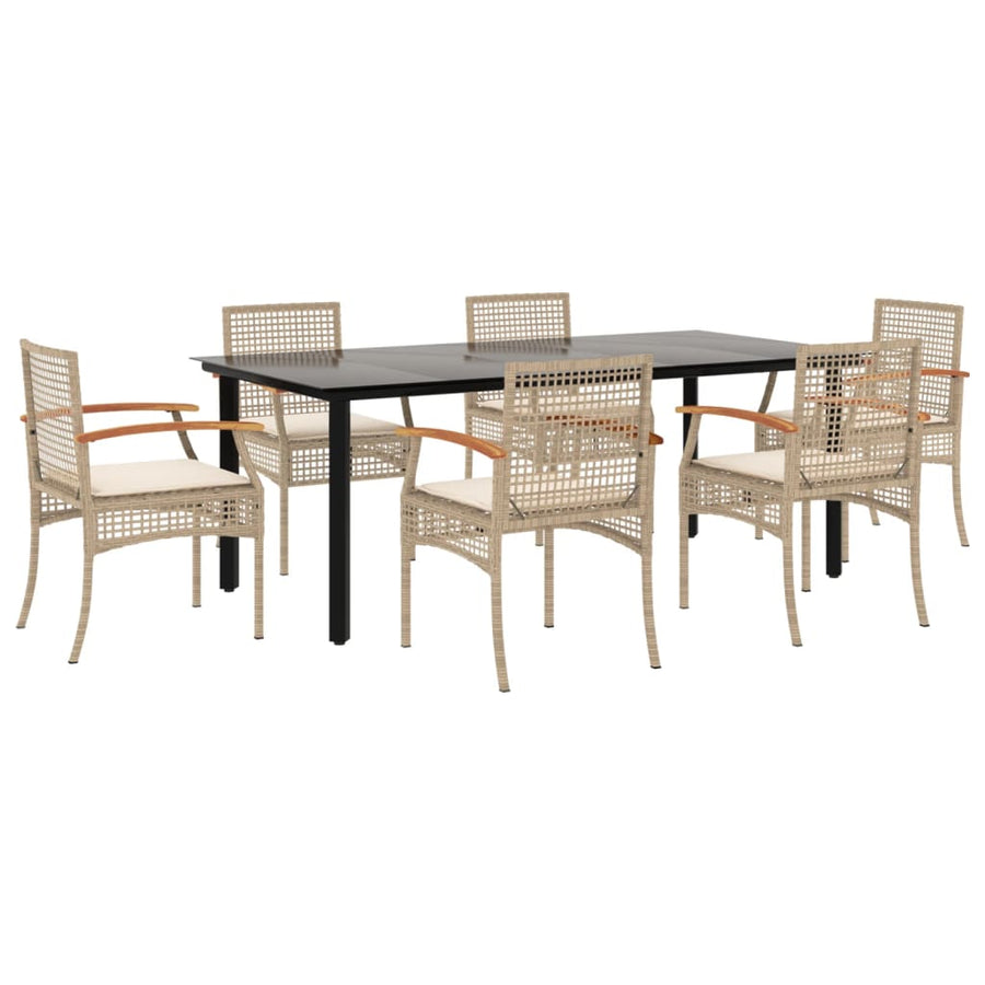 7-Delige Tuinset Met Kussens Poly Rattan Beige 6 200 cm tafellengte