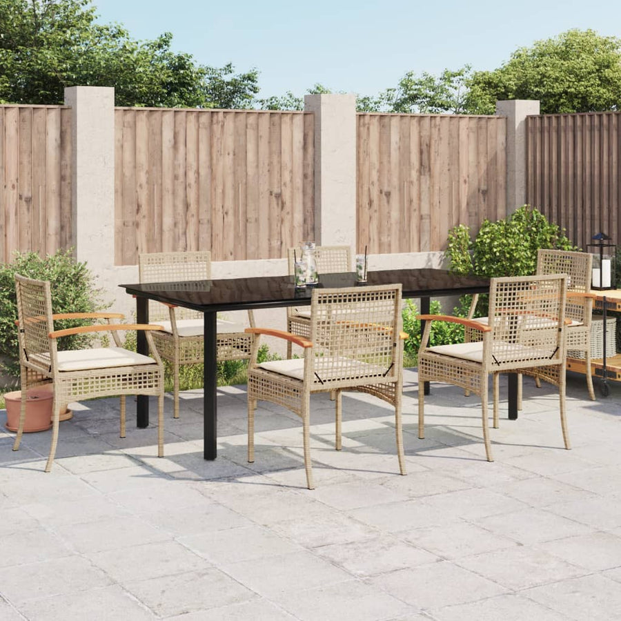 7-Delige Tuinset Met Kussens Poly Rattan Beige 6 200 cm tafellengte