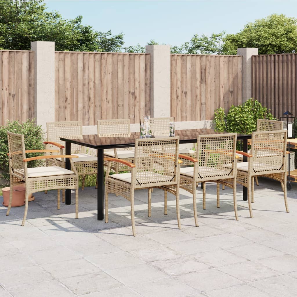 9-Delige Tuinset Met Kussens Poly Rattan Beige 8 200 cm tafellengte
