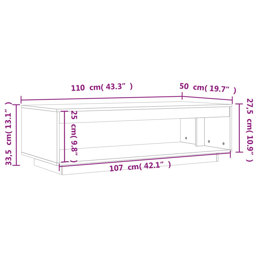 Salontafel 110X50X33,5 Cm Massief Grenenhout Wasbruin