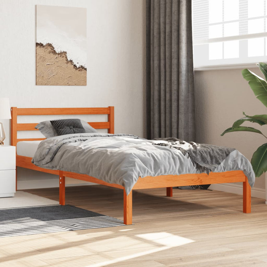 Bedframe massief grenenhout wasbruin 75x190 cm 75 x 190 cm Wasbruin