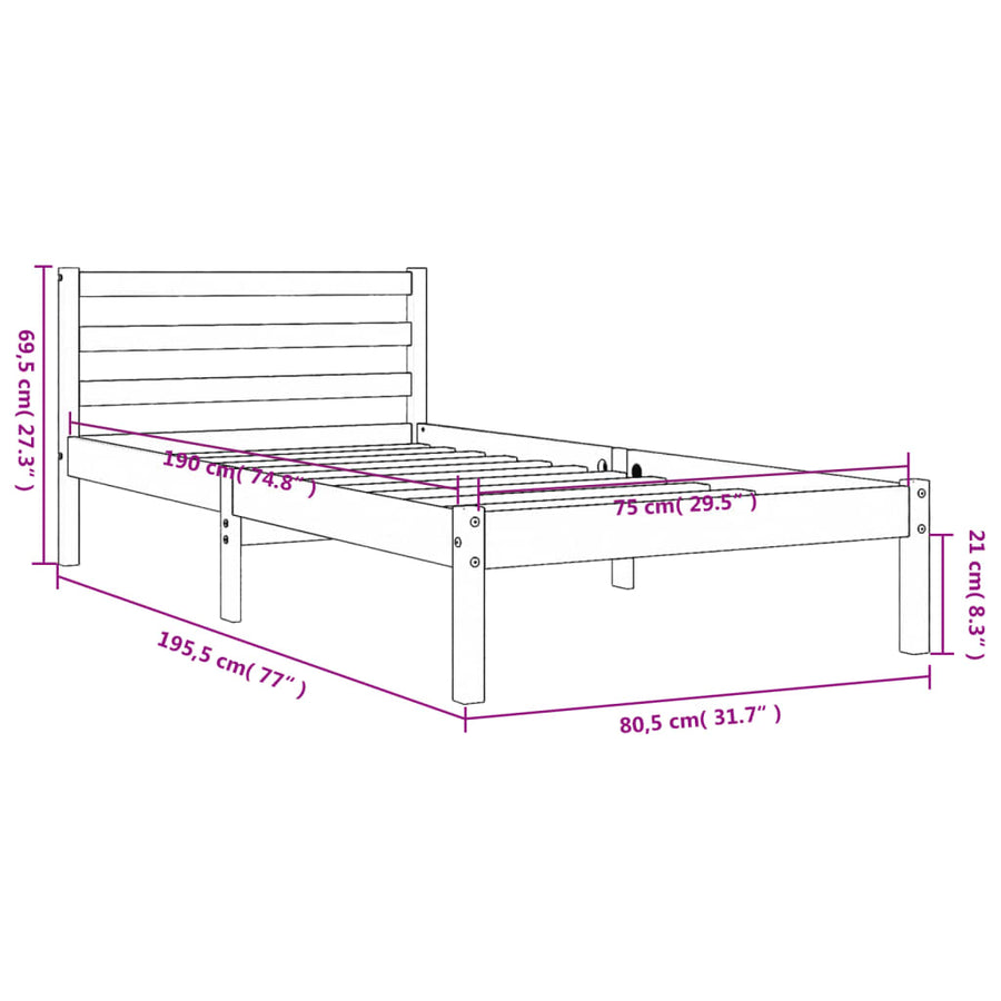 Bedframe massief grenenhout wasbruin 75x190 cm 75 x 190 cm Wasbruin