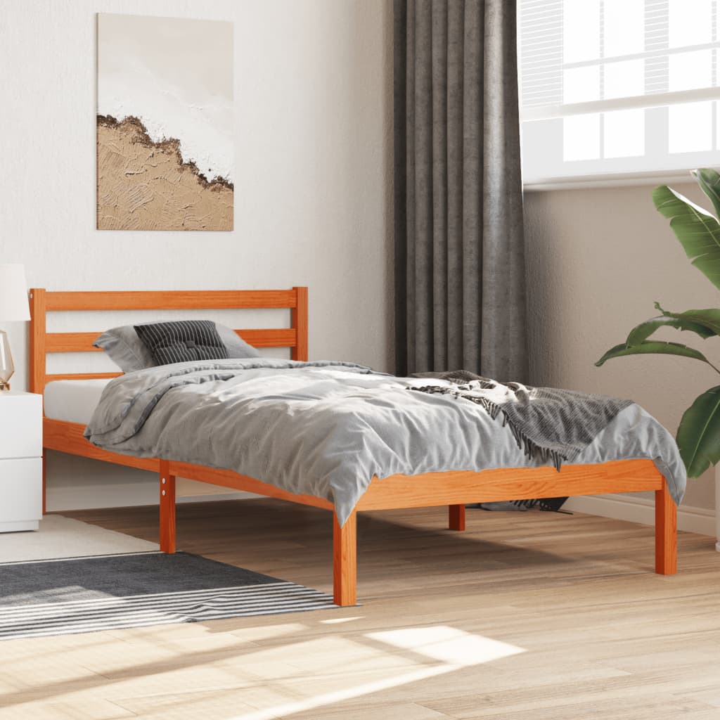 Bedframe massief grenenhout wasbruin 90x190 cm 90 x 190 cm Wasbruin
