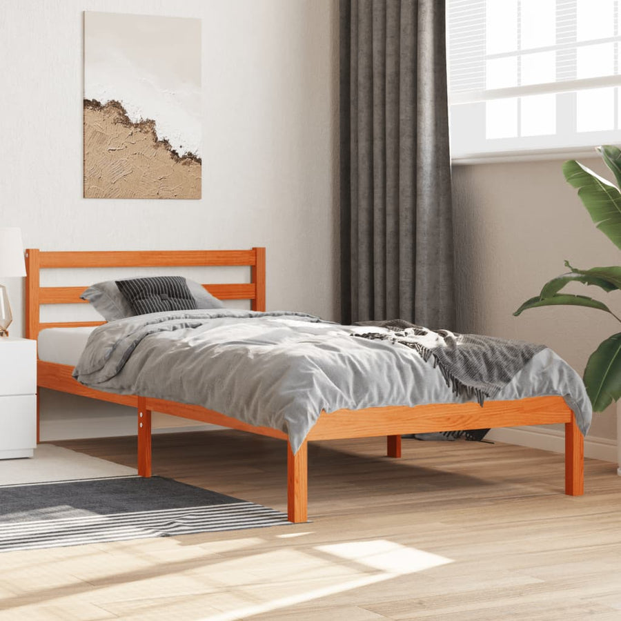 Bedframe massief grenenhout wasbruin 90x190 cm 90 x 190 cm Wasbruin