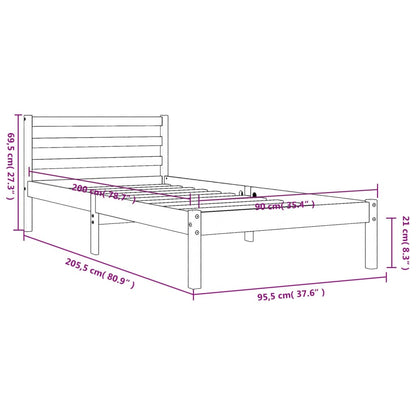 Bedframe massief grenenhout wasbruin 90x200 cm 90 x 200 cm Wasbruin