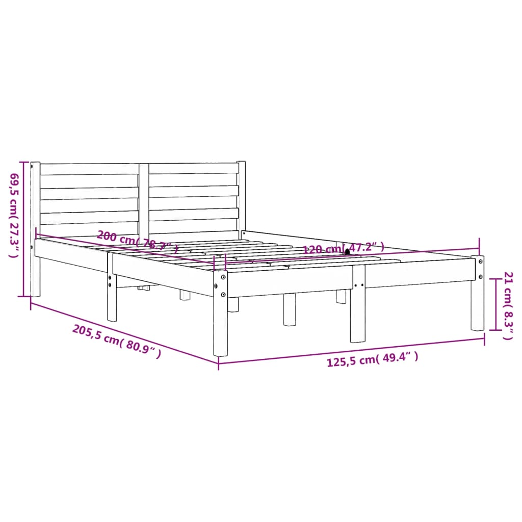 Bedframe massief grenenhout wasbruin 120x200 cm 120 x 200 cm Wasbruin