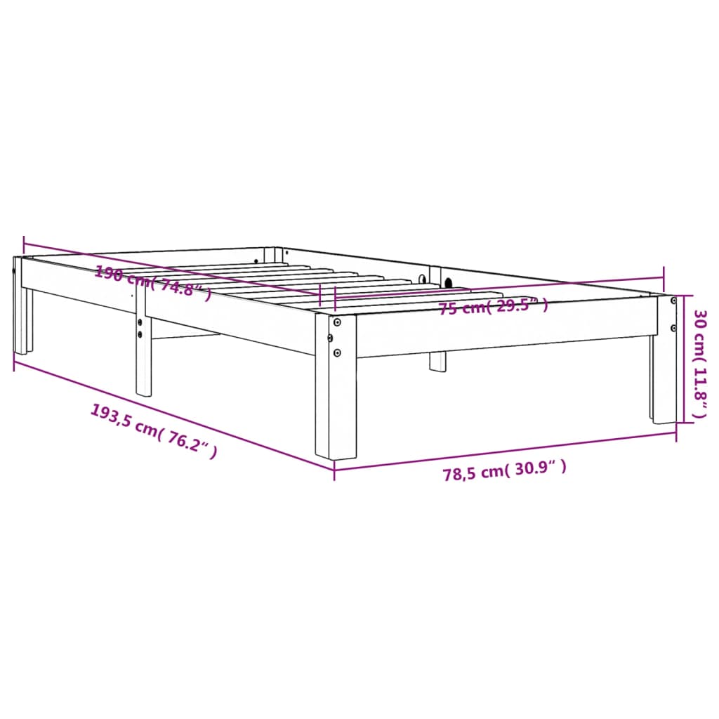 Bedframe Massief Grenenhout 75 x 190 cm Wasbruin