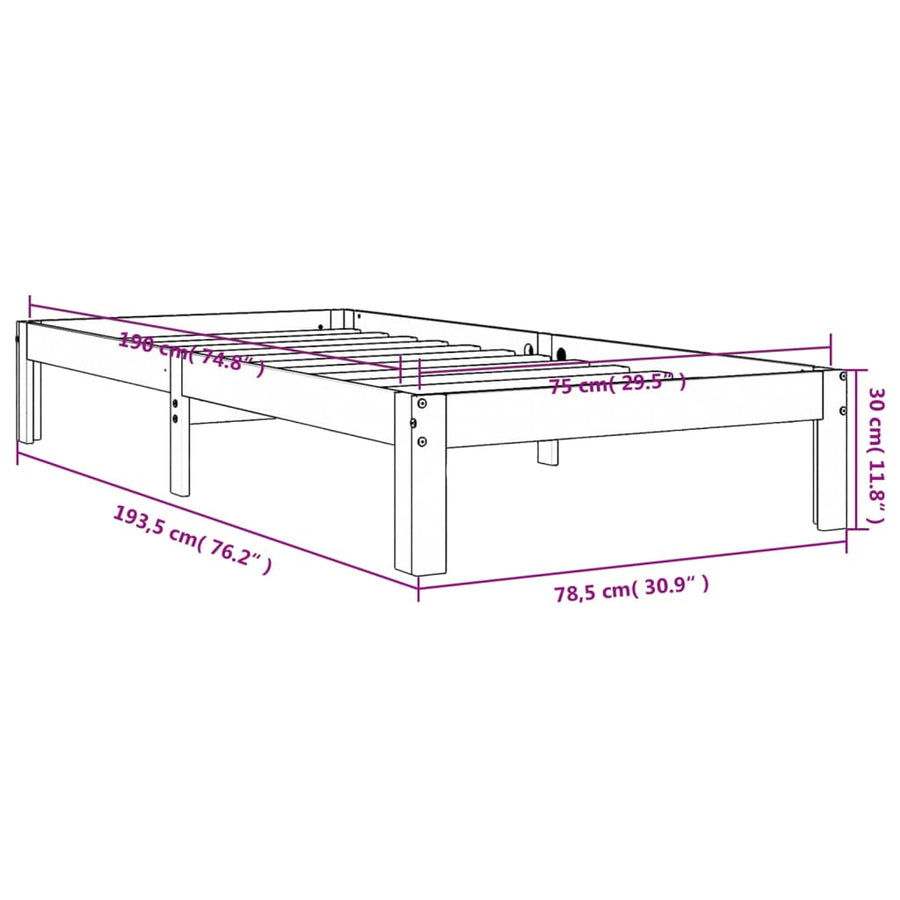 Bedframe Massief Grenenhout 75 x 190 cm Wasbruin