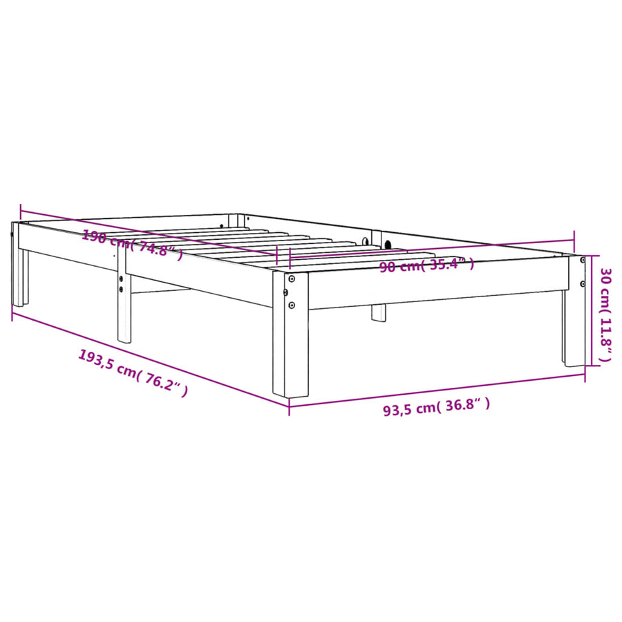 Bedframe Massief Grenenhout 90 x 190 cm Wasbruin