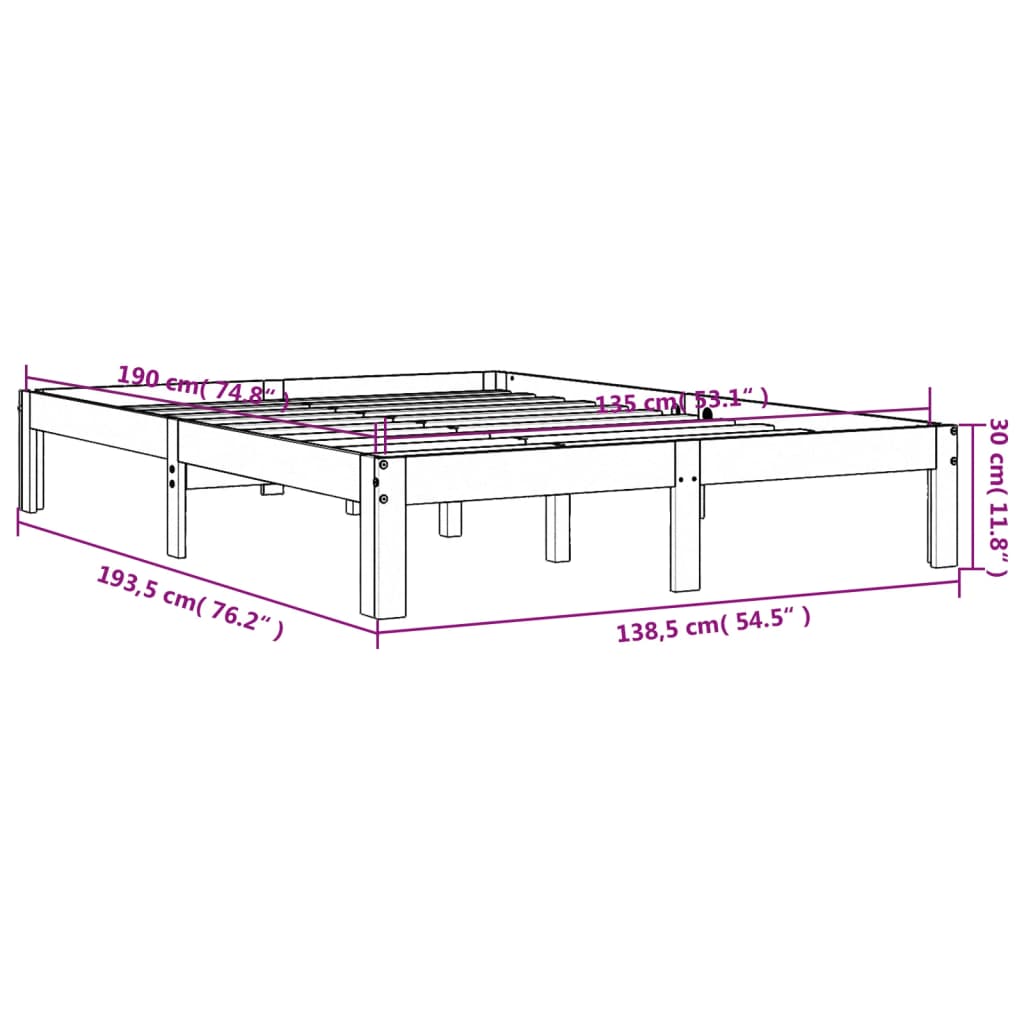 Bedframe Massief Grenenhout 135 x 190 cm Wasbruin