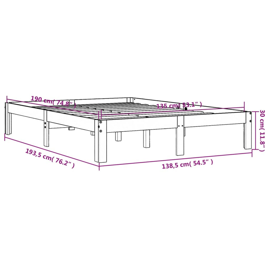Bedframe Massief Grenenhout 135 x 190 cm Wasbruin