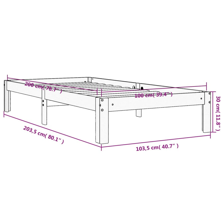 Bedframe Massief Grenenhout 100 x 200 cm Wasbruin