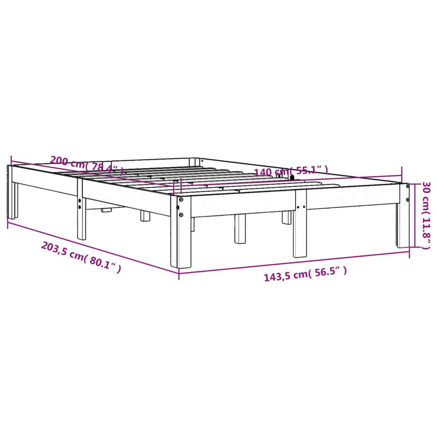 Bedframe Massief Grenenhout 140 x 200 cm Wasbruin