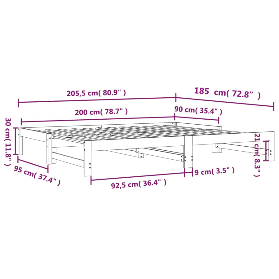 Slaapbank Met Onderschuifbed 90X200 Cm Massief Grenenhout