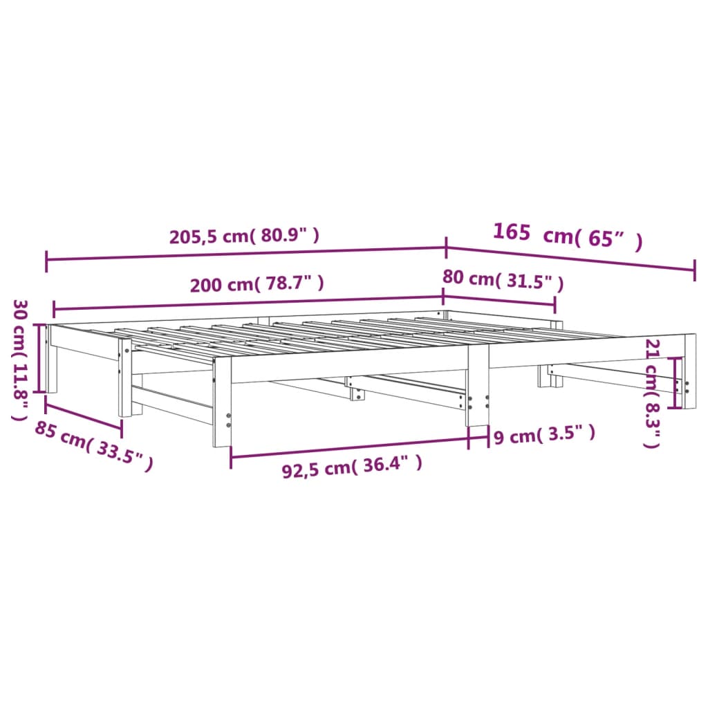 Slaapbank Met Onderschuifbed 80X200 Cm Massief Grenenhout