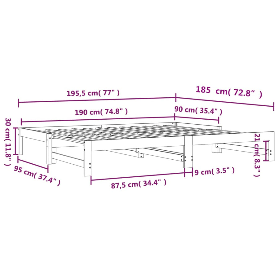 Slaapbank Met Onderschuifbed 90X190 Cm Massief Grenenhout