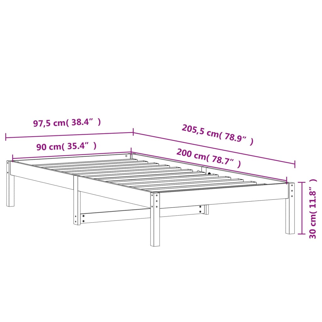 Slaapbank 90X200 Cm Massief Grenenhout Wasbruin