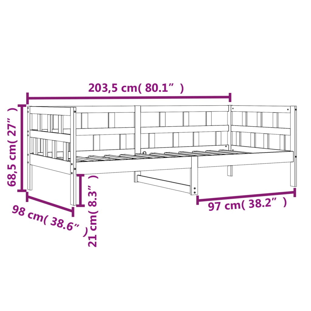 Slaapbank 90X200 Cm Massief Grenenhout Wasbruin