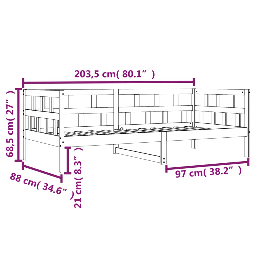 Slaapbank 80X200 Cm Massief Grenenhout Wasbruin