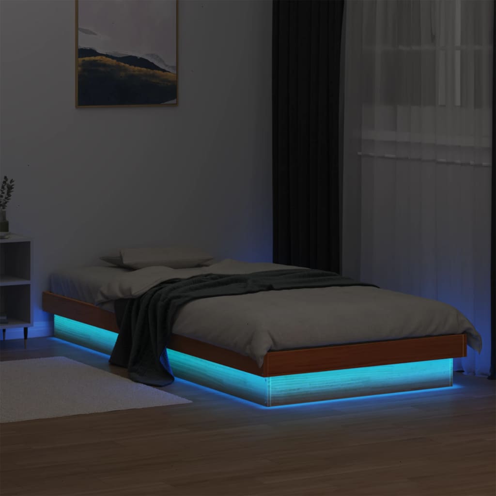 Bedframe Met Led Massief Grenenhout Wasbruin 90X200 Cm