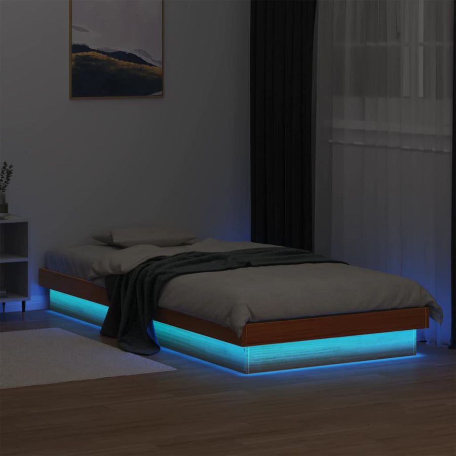 Bedframe Met Led Massief Grenenhout Wasbruin 90X200 Cm