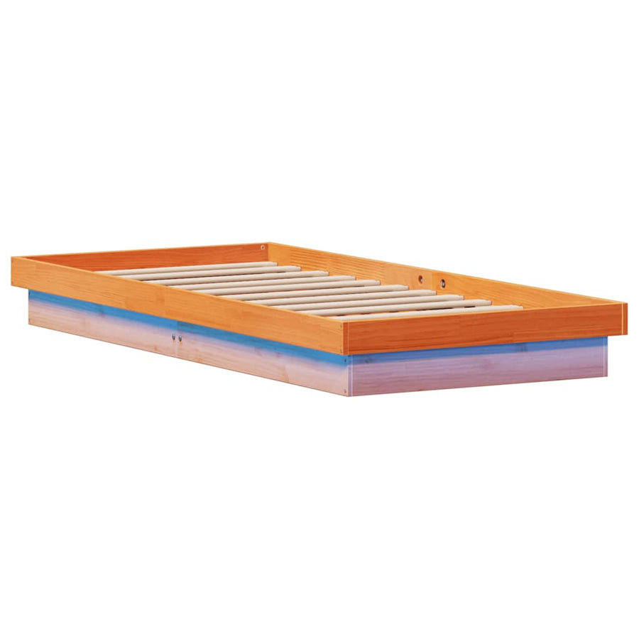 Bedframe Met Led Massief Grenenhout Wasbruin 90X200 Cm