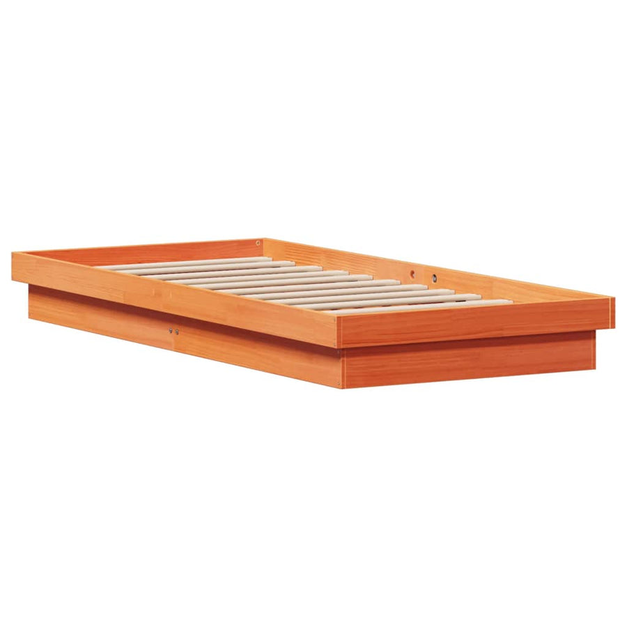 Bedframe Met Led Massief Grenenhout Wasbruin 100X200 Cm