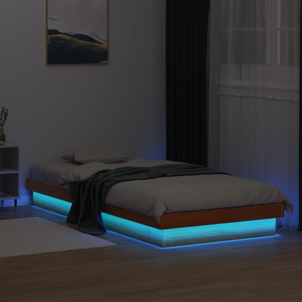 Bedframe Met Led Massief Grenenhout Wasbruin 100X200 Cm