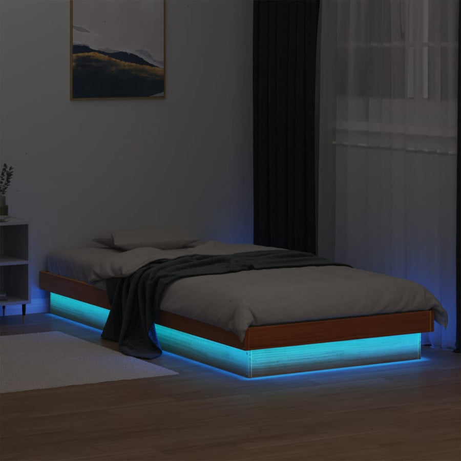 Bedframe Met Led Massief Grenenhout Wasbruin 100X200 Cm