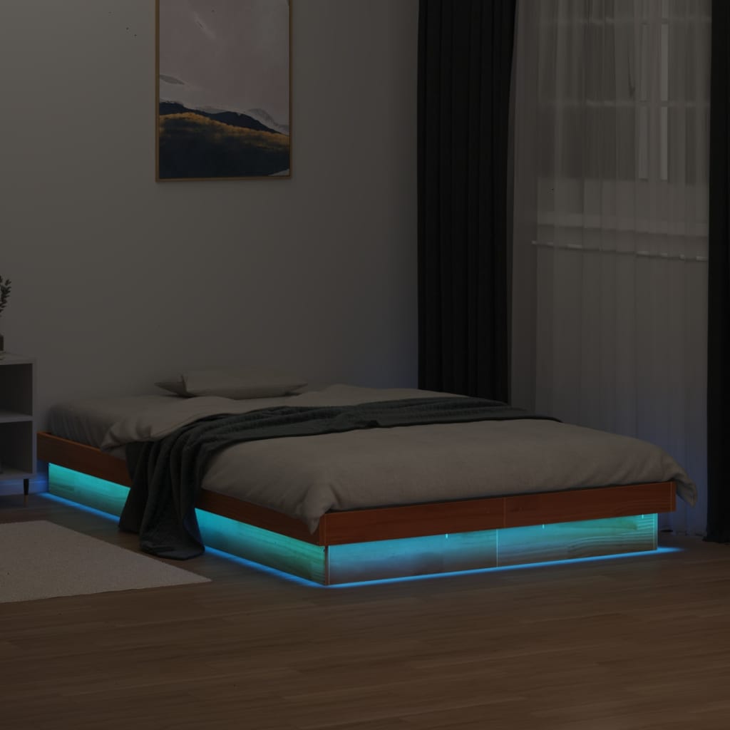 Bedframe Met Led-Verlichting Grenenhout Wasbruin 120X200 Cm