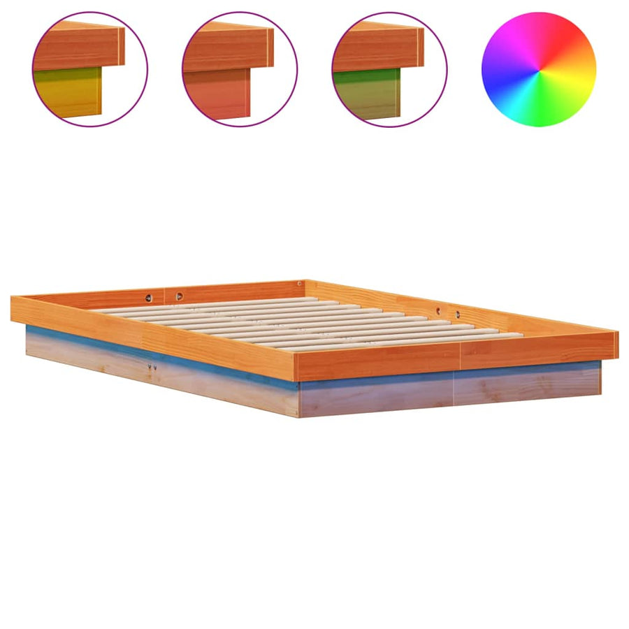 Bedframe Met Led Massief Grenenhout Wasbruin 140X200 Cm