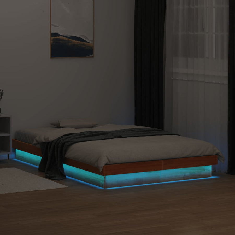 Bedframe Met Led Massief Grenenhout Wasbruin 140X200 Cm