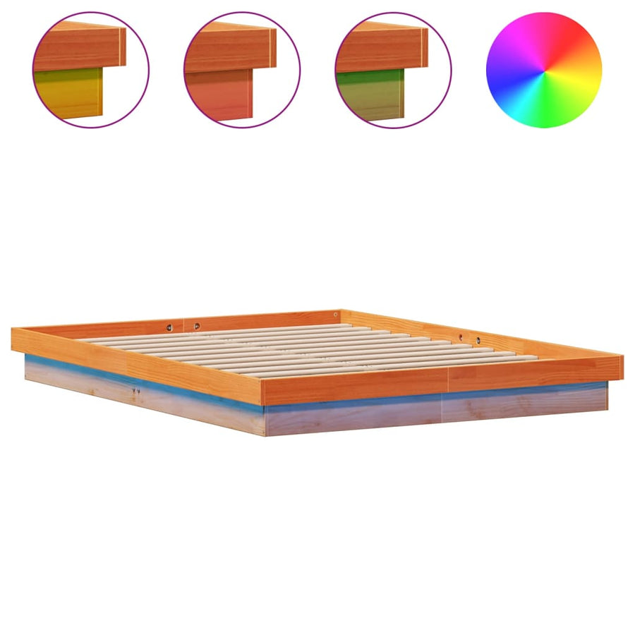 Bedframe Met Led Massief Grenenhout Wasbruin 150X200 Cm