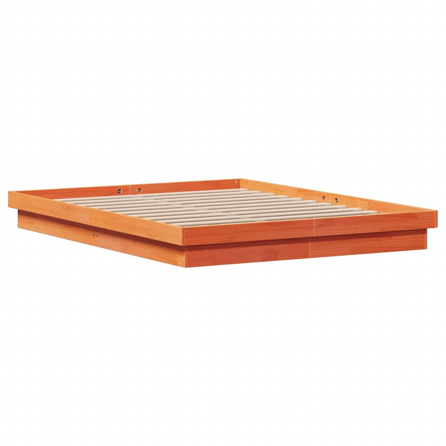Bedframe Met Led Massief Grenenhout Wasbruin 150X200 Cm