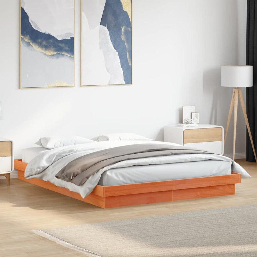 Bedframe Met Led Massief Grenenhout Wasbruin 150X200 Cm