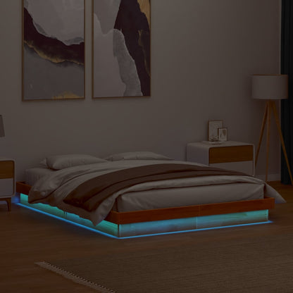 Bedframe Met Led Massief Grenenhout Wasbruin 150X200 Cm