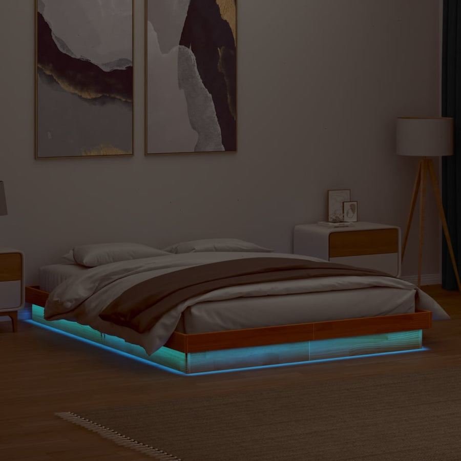Bedframe Met Led Massief Grenenhout Wasbruin 150X200 Cm