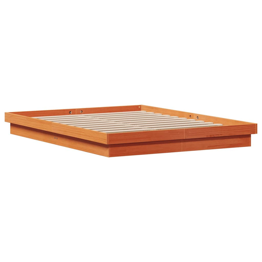 Bedframe Met Led Massief Grenenhout Wasbruin 150X200 Cm
