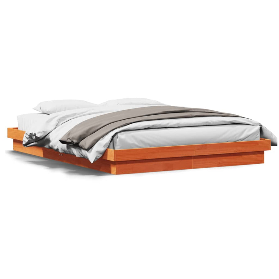 Bedframe Met Led Massief Grenenhout Wasbruin 150X200 Cm