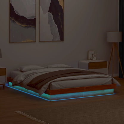 Bedframe Met Led Massief Grenenhout Wasbruin 160X200 Cm