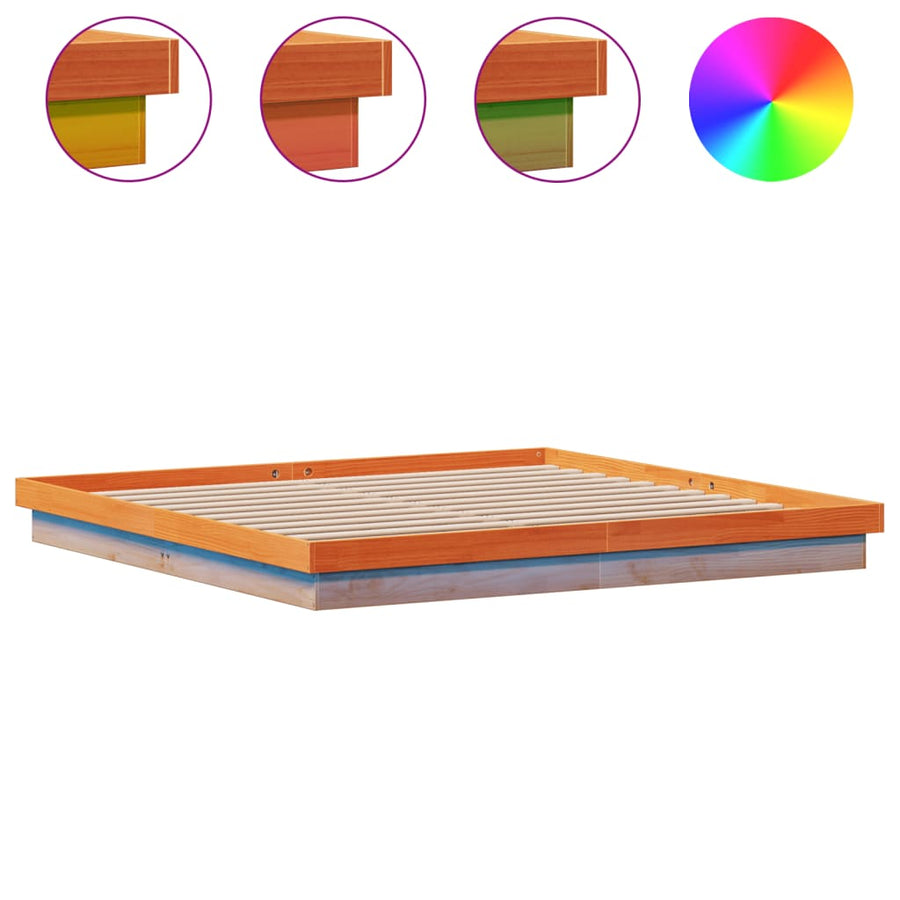 Bedframe Met Led Massief Grenenhout Wasbruin 200X200 Cm