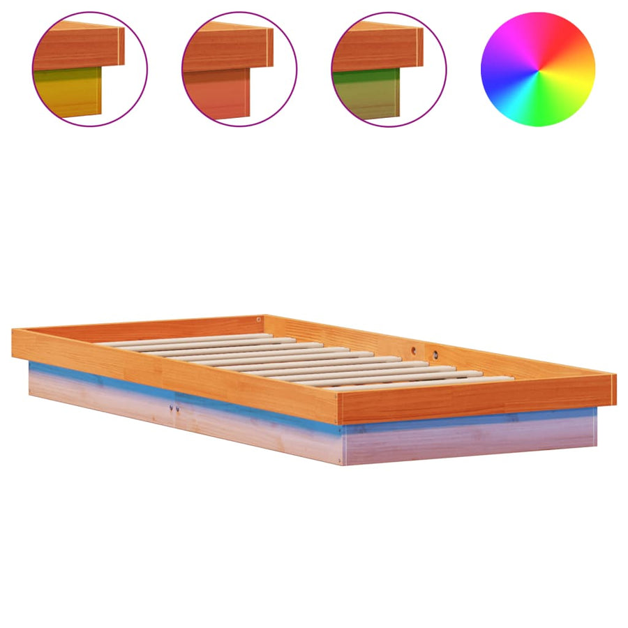 Bedframe Met Led Massief Grenenhout Wasbruin 90X190 Cm