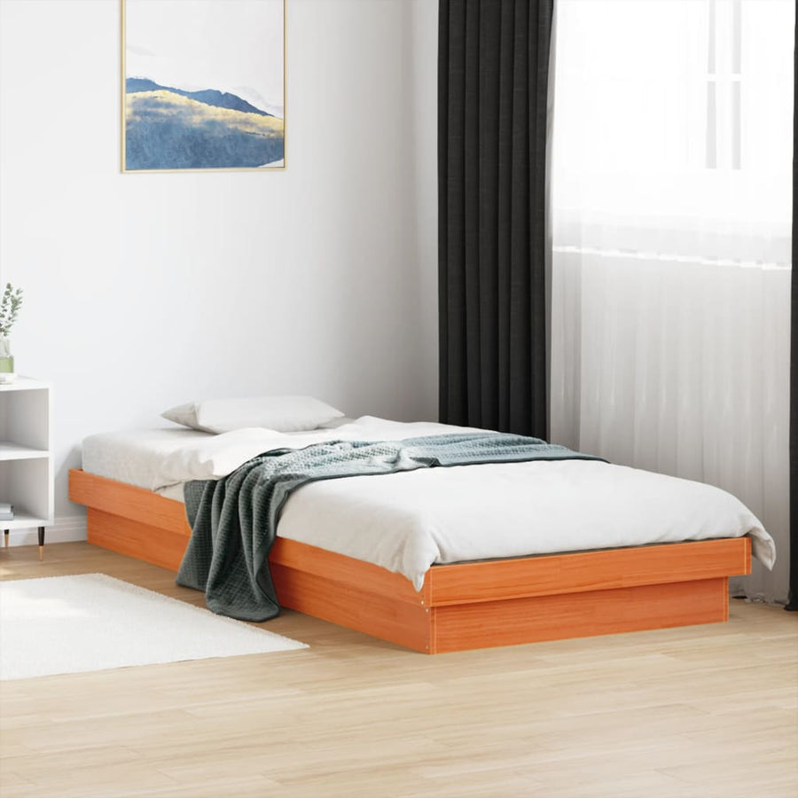 Bedframe Met Led Massief Grenenhout Wasbruin 90X190 Cm
