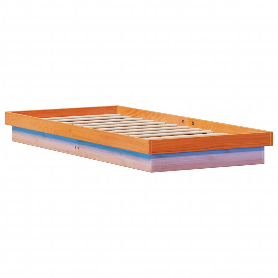 Bedframe Met Led Massief Grenenhout Wasbruin 90X190 Cm