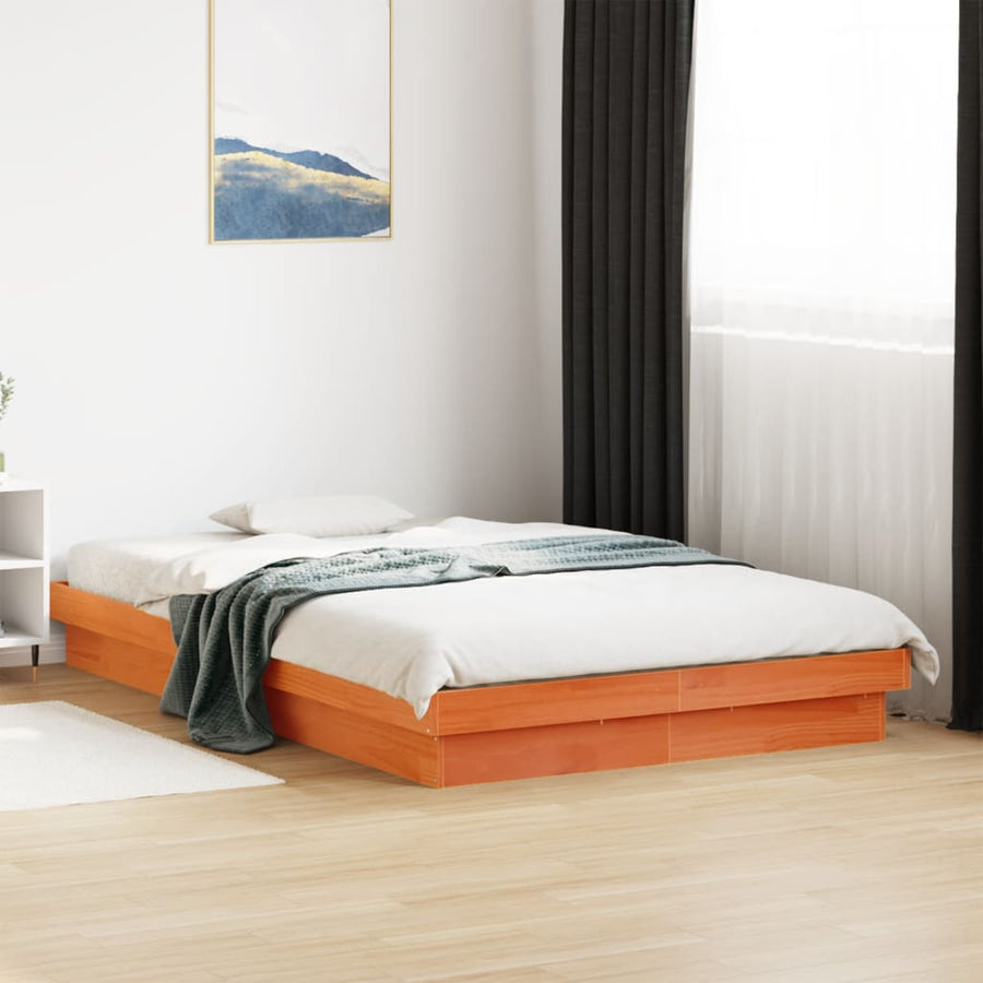 Bedframe Met Led Massief Grenenhout Wasbruin 120X190 Cm