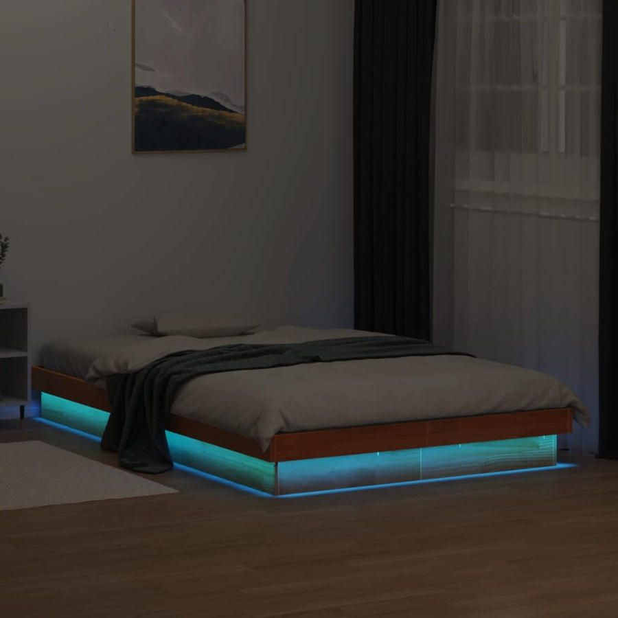 Bedframe Met Led Massief Grenenhout Wasbruin 120X190 Cm