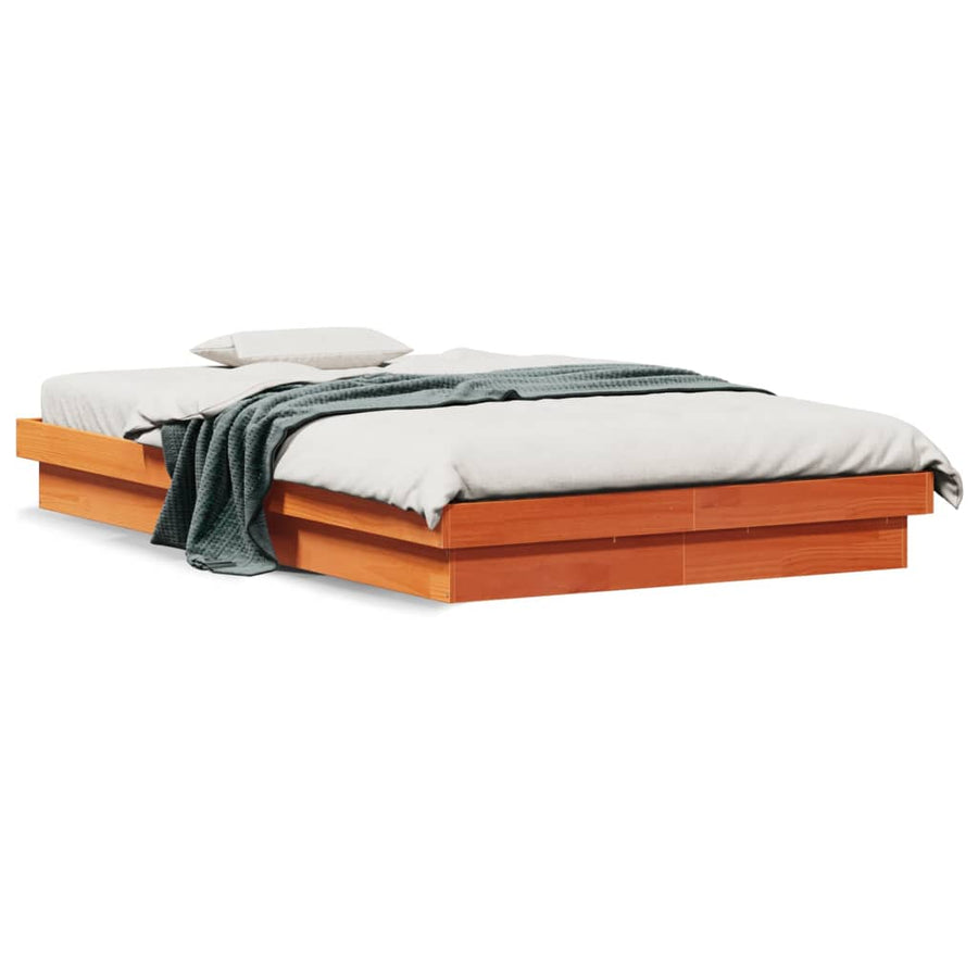 Bedframe Met Led Massief Grenenhout Wasbruin 120X190 Cm